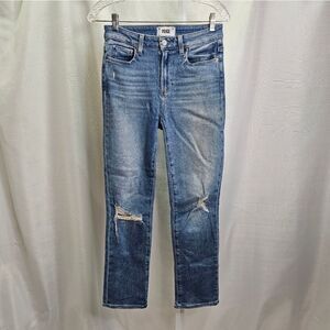 PAIGE Cindy Ripped Straight Leg Jeans In Speak Easy Destructed Size 26